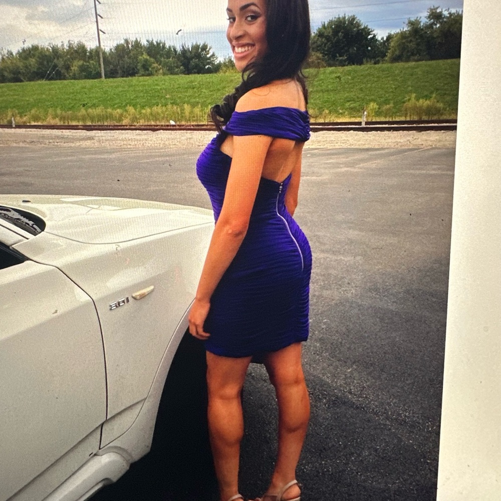 Ruched Purple Sherri Hill Mini Dress